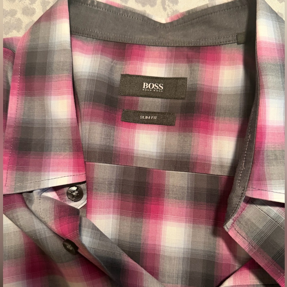 Boss Men's Checkered Shirt - Black, White, Pink - Picture 2 of 2